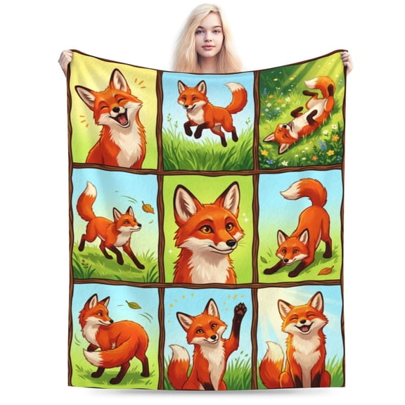 Fox Print Blanket, Fox Throw Blankets, Flannel for All Seasons, Super Soft and Cozy, Throw Blankets for All Seasons 50x40
