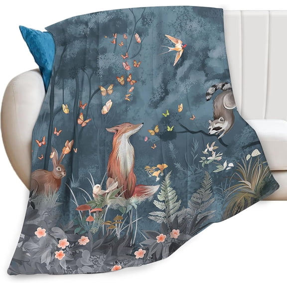 Fox Print Blanket Rabbit Red Panda Forest Animals Fresh Blankets for Couch Sofa Bed Stuff Decor Soft Cozy Fleece Plush Warm Flannel Bedding Blanket Gifts for Baby Women men Users Adults 50"x60"