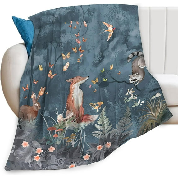 Fox Print Blanket Rabbit Red Panda Forest Animals Throw Blankets for Couch Sofa Stuff Decor Soft Cozy Fleece Plush Flannel Bedding Blanket Gifts for Baby Girls Boys Kids Adults Lover Men Women 40"x50"