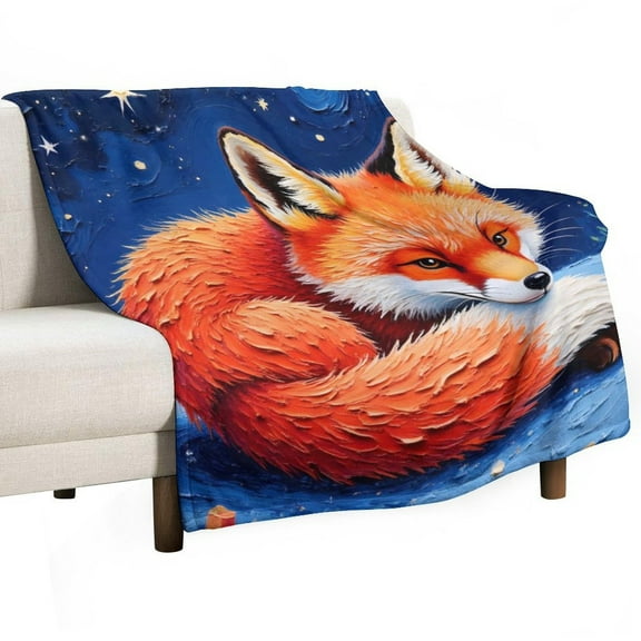 Fox Print Flannel Blanket Novelty Pattern Nap Blanket Sofa Room Office Soft Throw Blanket Outdoor Camping Warm Blanket