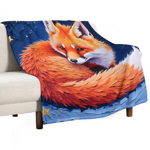 Fox Print Flannel Blanket Novelty Pattern Nap Blanket Sofa Room Office Soft Throw Blanket Outdoor Camping Warm Blanket