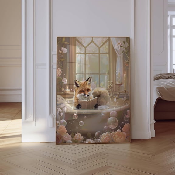 Fox Print, Reading Prints, Fox Wall Art, Bathroom Decor, Bathroom Wall Art, Funny Bathroom Art, Whimsical Bathroom, Book Lover Gifts