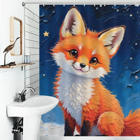 Fox Print Shower Curtain Art Style Bathroom Decor Shower Curtain with 12 Hooks,66inx72in