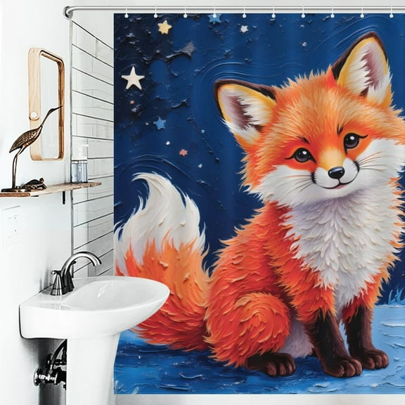 Fox Print Shower Curtain Art Style Bathroom Decor Shower Curtain with 12 Hooks,66inx72in