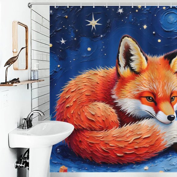 Fox Print Shower Curtain Art Style Bathroom Decor Shower Curtain with 12 Hooks,66inx72in