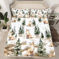 thumbnail image 1 of Fox Queen Bedding Set,Cartoon Woodland Animal Print Fitted Sheet,Wild Animals Sheets with Deep Pocket,Brown Green 3 Pcs(No Top Sheet), 1 of 5