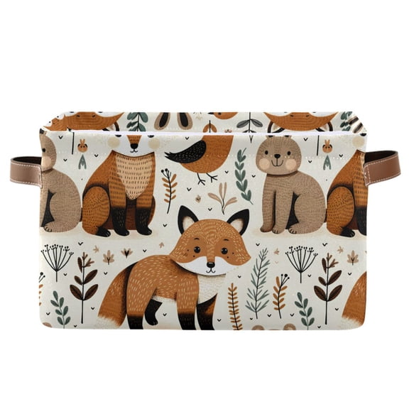 Fox Rabbit Bird Plant Storage Bins with Handle Fabric Organizer Basket Foldable Box 1 Pack 14.2x10.2x8.3