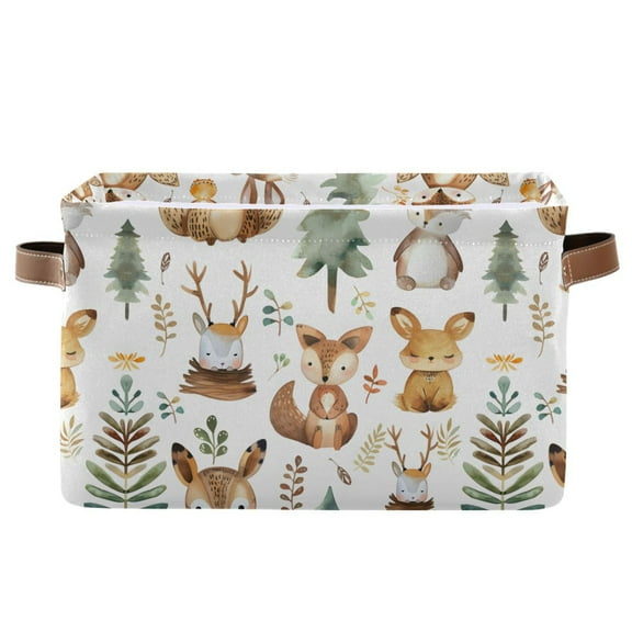 Fox Rabbit Deer Leaf Trees Storage Bins with Handle Fabric Organizer Basket Foldable Box 1 Pack 14.2x10.2x8.3