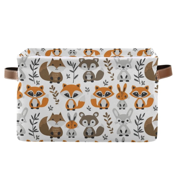 Fox Rabbit Squirrel Storage Bins with Handle Fabric Organizer Basket Foldable Box 1 Pack 14.2x10.2x8.3