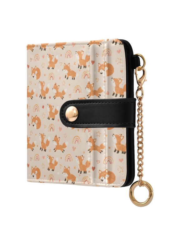 Fox Rainbows Small Wallet for Women RFID Blocking Bifold PU Leather Credit Card Holder with Zipper Coin Pocket Compact Cute Travel Purse Magnetic Snap 7 Card Slots