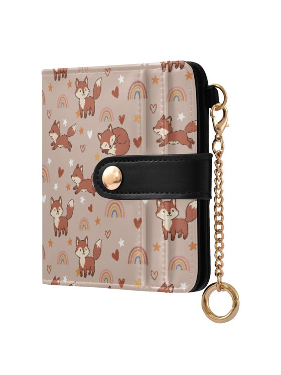 Fox Rainbows Small Wallet for Women RFID Blocking Bifold PU Leather Credit Card Holder with Zipper Coin Pocket Compact Cute Travel Purse Magnetic Snap 7 Card Slots