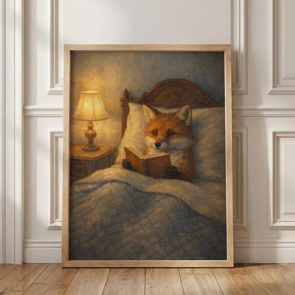 Fox Reading In Bed Bedroom Cozy Animal For Nursery Poster Unframed Paper Print