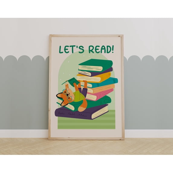 Fox Reading Print, Wall Art, Reading Art, Playroom & Classroom Decor ...