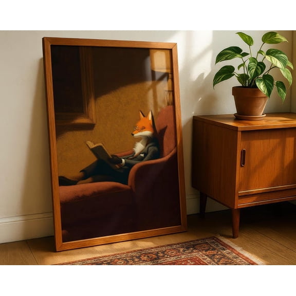 Fox Reading Wall Art Print, Unframed Paper Poster 11x14in