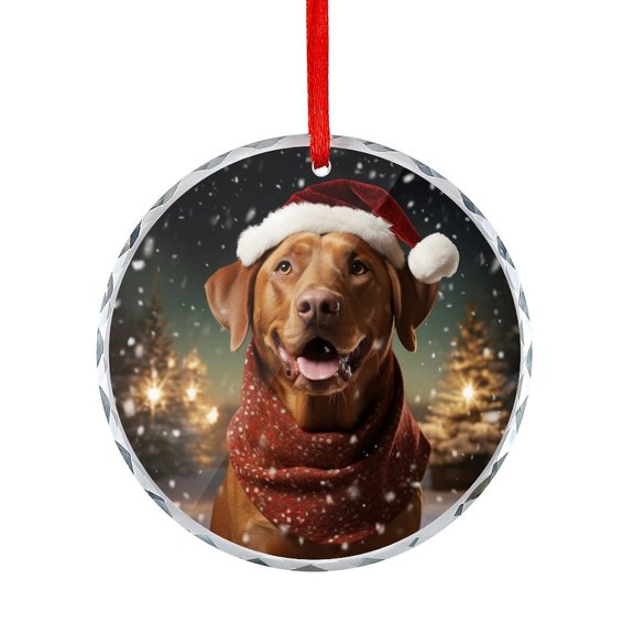 Fox Red Labrador Retriever Christmas Dog Xmas Ornament Hanging Ornaments Xmas Tree Decor for Family Friends Lovers Pet Dog Lover Gift Round Shaped Glass Ornament