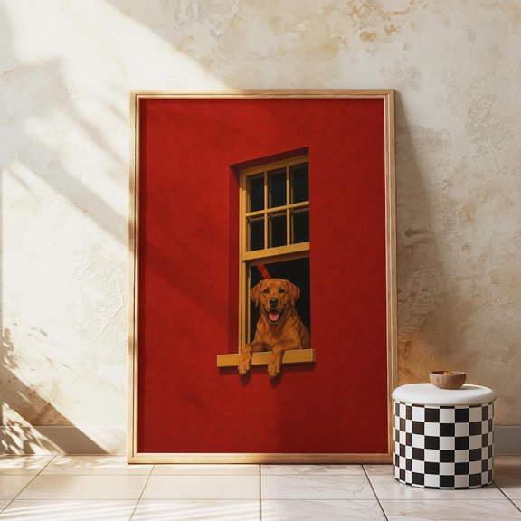 Fox Red Labrador Window Print, Labrador Wall Art, Fox Red Lab Decor, Dog Window Poster, Labrador Lover Gift, Pet Artwork, Country Home Print