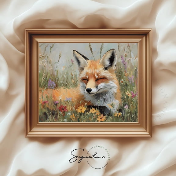 Fox Resting In A Blooming Field, Cottagecore Animal, Rustic Spring Wall Art, Earthy Nature Decor, Work 3633 Home Decor, 24x36 UNFRAMED