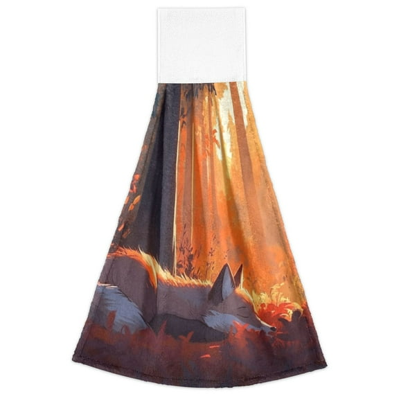 Fox Resting in The Forest 2 Pack 14''x18'' Hand Towels Soft Coral Fleece Quick Dry Hook and Loop for Kitchen Bathroom