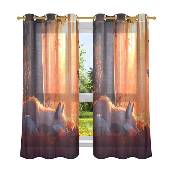Fox Resting in The Forest Breathable Sheer Curtains 63x52in Soft Light Filtering, UV Protection and Thermal Insulation