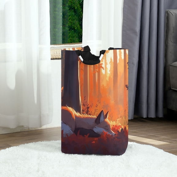 Fox Resting in The Forest Foldable Laundry Hamper 12.6x11x22.7in with Handles for Bathroom Bedroom Storage