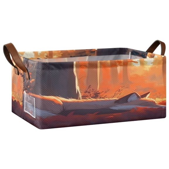 Fox Resting in The Forest Open Home Storage Bins Foldable Metal Frame Shelf Baskets 16.9x11.4x7.7in Water-Resistant