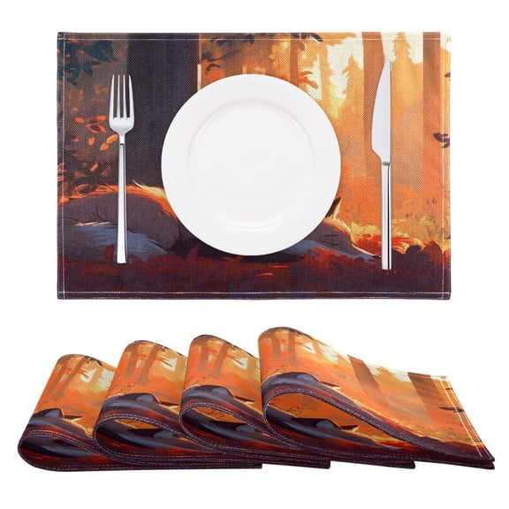 Fox Resting in The Forest Reversible Placemat Non Slip Coffee Mat 18x12 Inch for Dining, Kitchen, Coffee