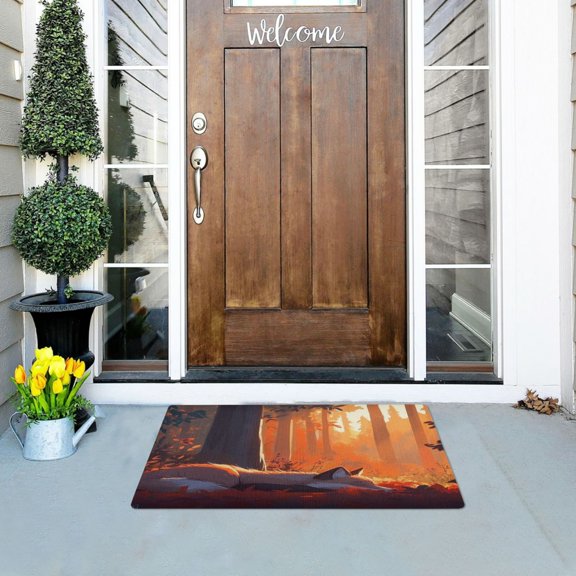 Fox Resting in The Forest Versatile Absorbent Door Mat, Non-Slip, Easy to Clean 32''x20''