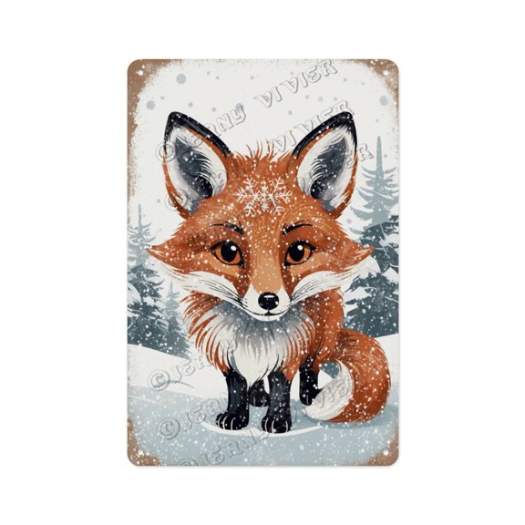 Fox Retro Metal Sign 8x12 Inches - Charming Rustic Fox Decor for Home or Garden, Perfect for Nature Lovers