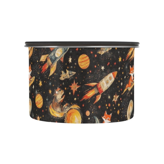 Fox Rocket in Space Airtight Coffee Bean Canister 17oz Food Storage Containers with Lids For Gournd, Tea, Sugar, Flour, Rice, Cereal, Candy Cookie Jar