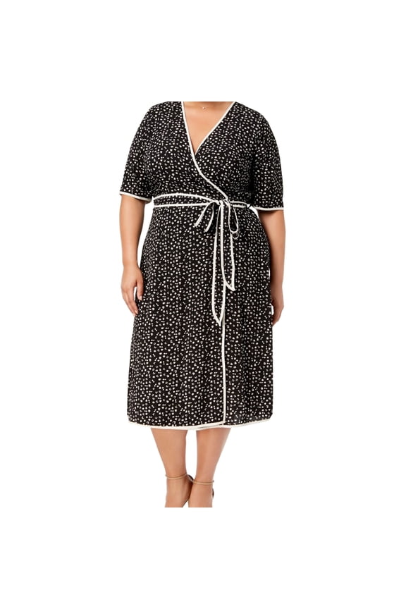 Womens Plus Faux Short Sleeves Wrap Dress
