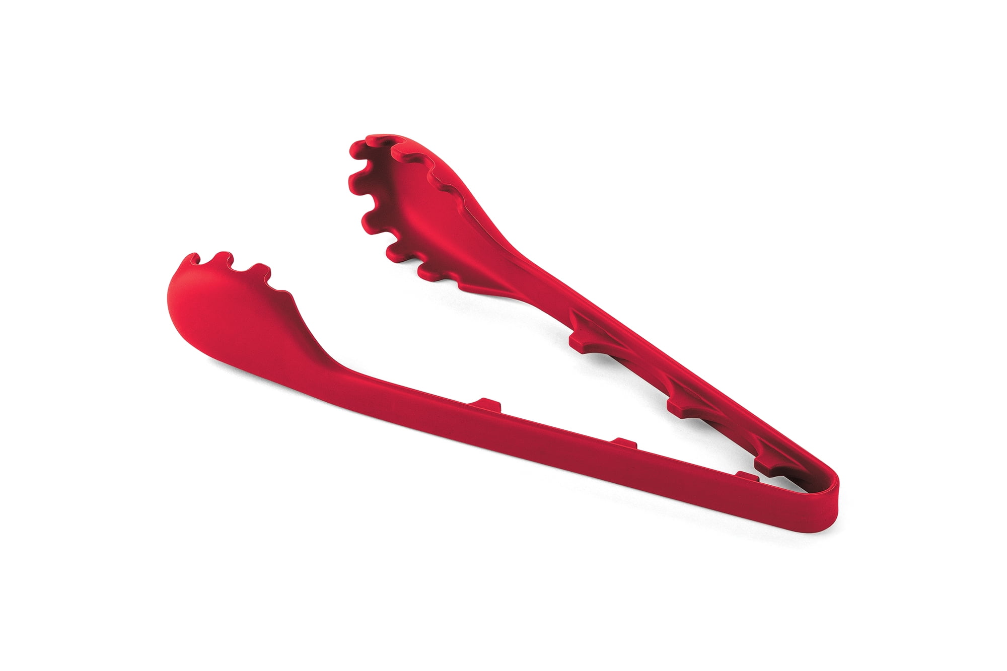 Red Silicone and Stainless Steel Pasta Serving Tongs with Portion Control