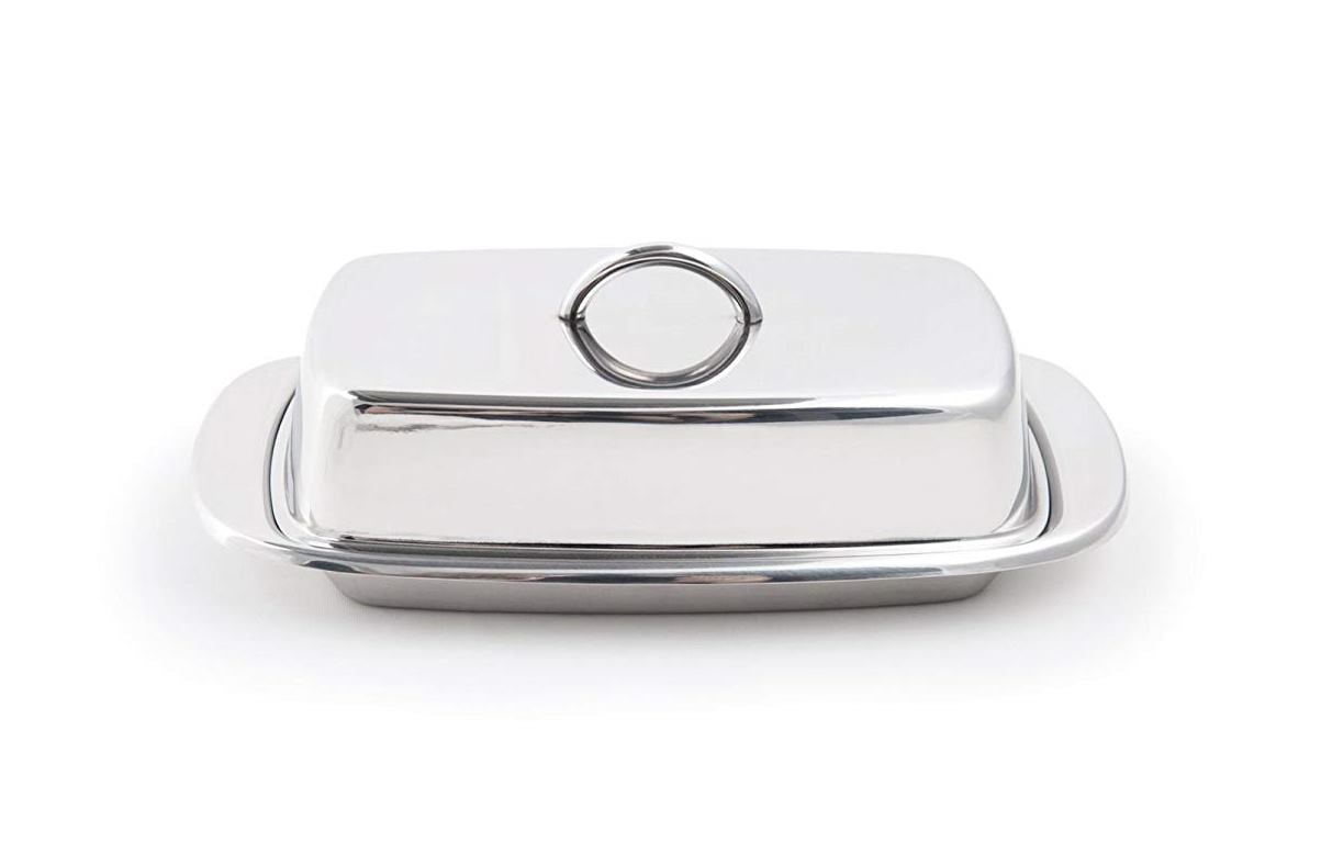 Stainless Steel Rectangular Butter Dish with Lid and Handle