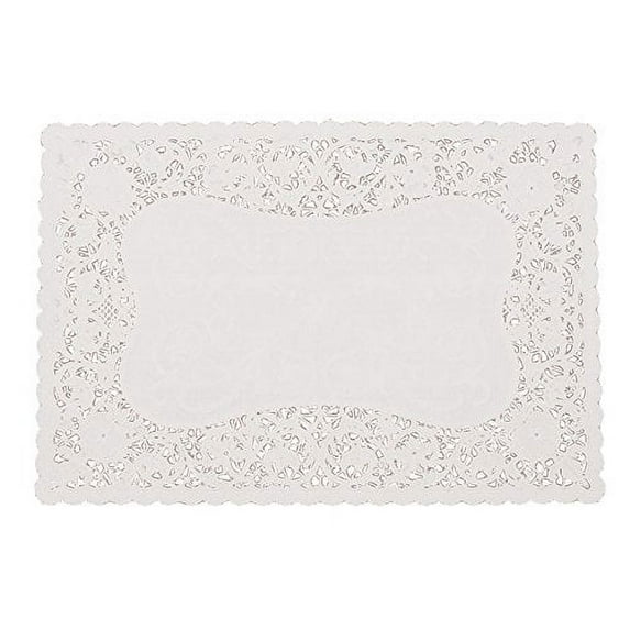 Fox Run 9.75" x 14.5" Rectangle White Lace Paper Doily, Kitchen Baking, 12-Pack