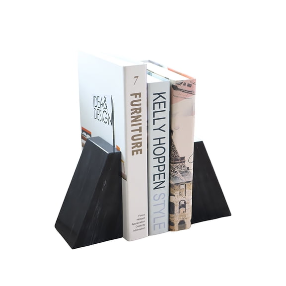Fox Run Black Marble Decorative Bookends, Set of 2 Heavy Bookends, 3" x 5"