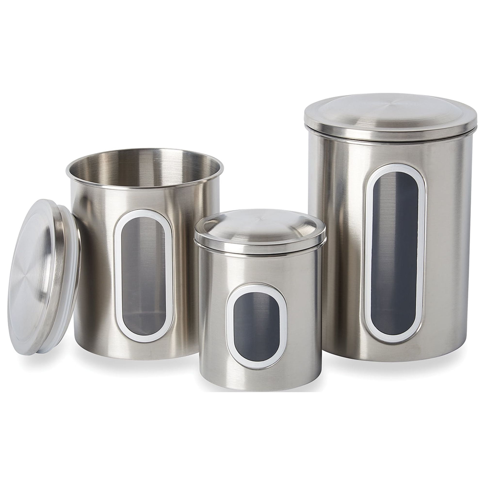 Stainless Steel and Clear 3-Piece Canister Set with Lids