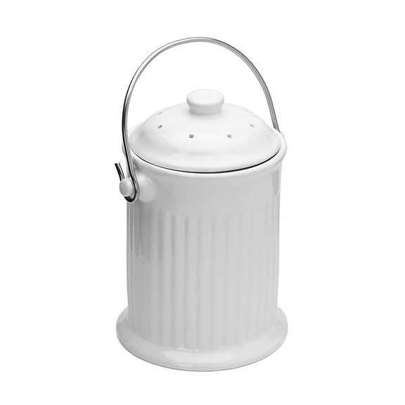 Fox Run Ceramic Compost Bin with Odor Absorbing Filter White