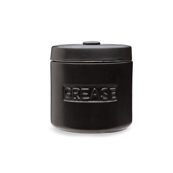 Fox Run Porcelain Bacon Grease Container with Strainer, Matte Black, 5" x 5" x 5.5"