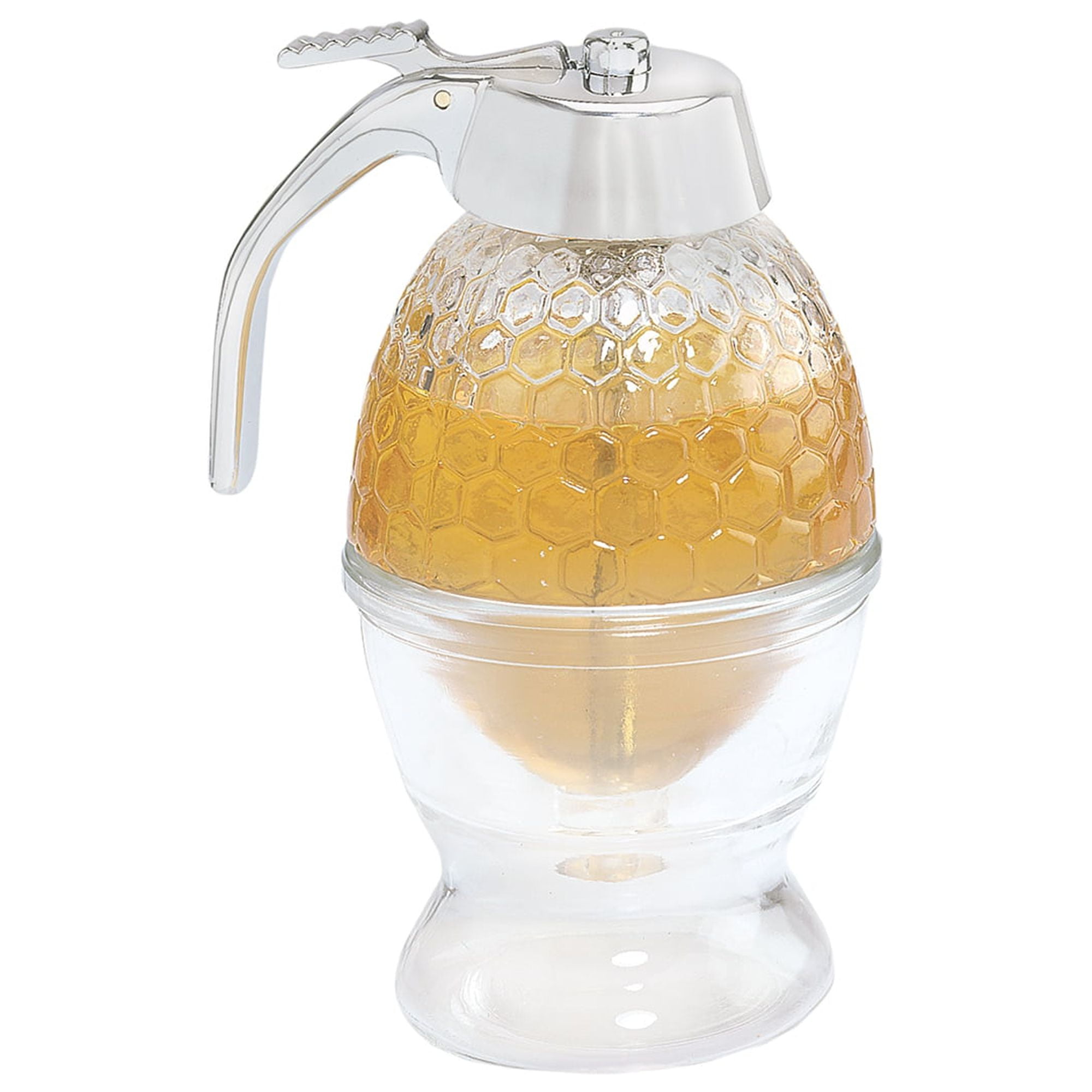 Clear Glass Honey and Syrup Dispenser with Warming Base