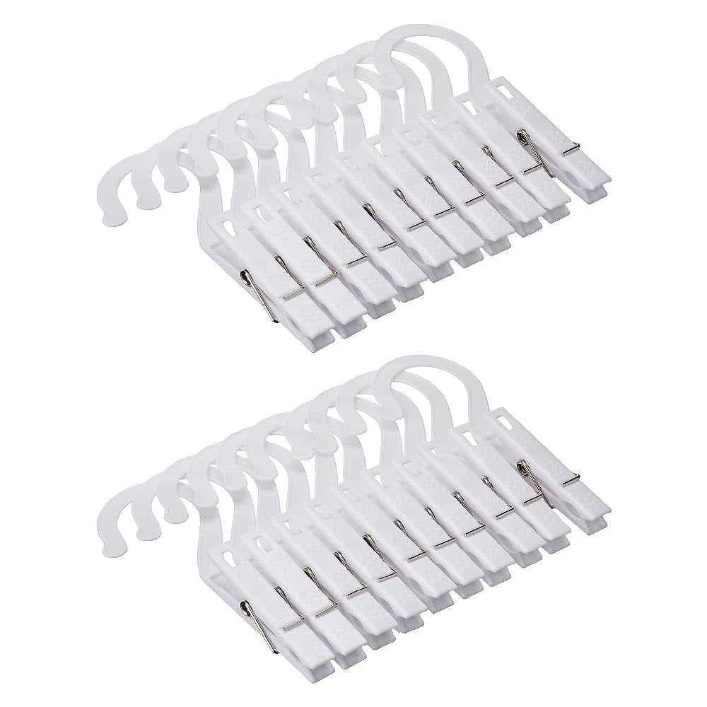 Fox Run Laundry Hooks Clothespin Hangers Plastic White 10 Count, 2-Pack