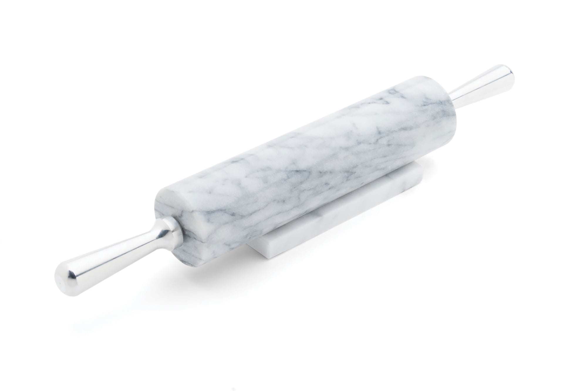 White Marble Rolling Pin with Aluminum Handles and Base
