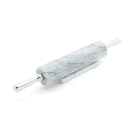 Fox Run Marble Rolling Pin and Base with Aluminum Handles, White, 2.5" x 17.5" x 3"