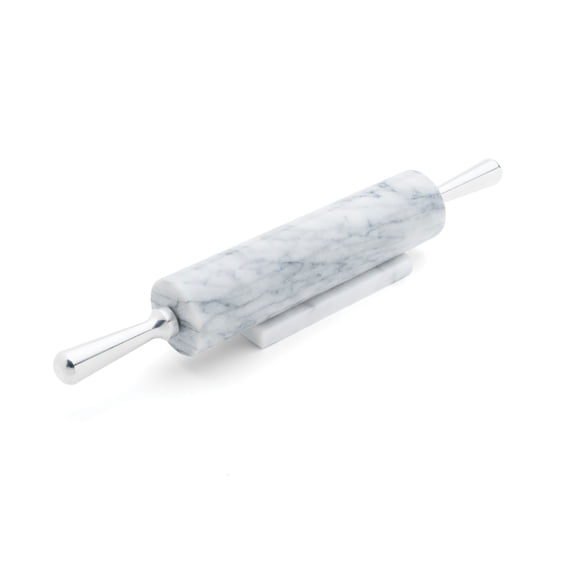 Fox Run Marble Rolling Pin and Base with Aluminum Handles, White, 2.5" x 17.5" x 3"