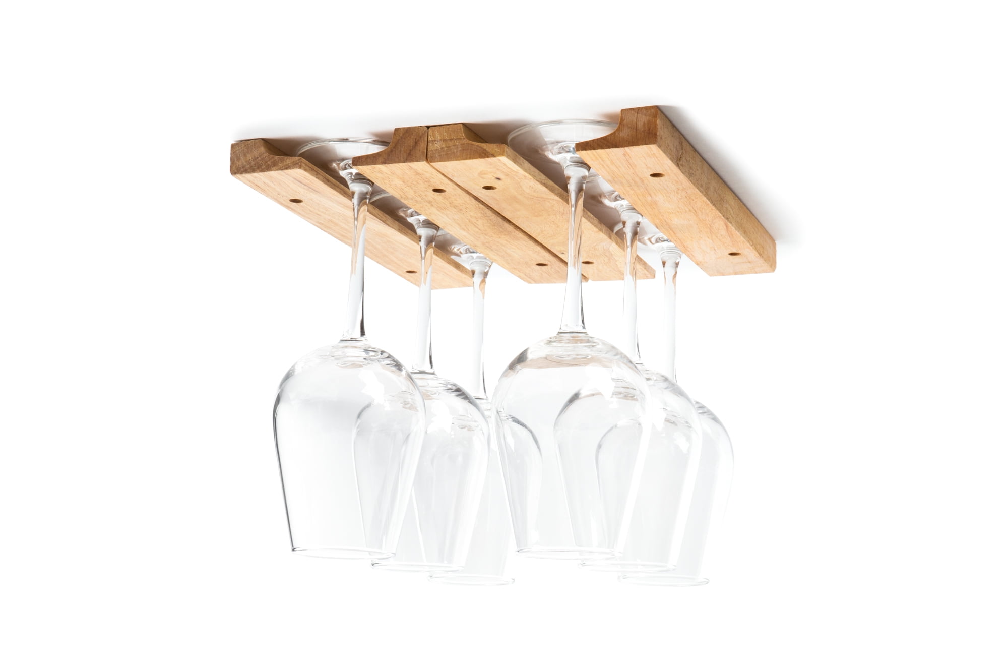 Natural Wood Under-Cabinet Wine Glass Rack Set