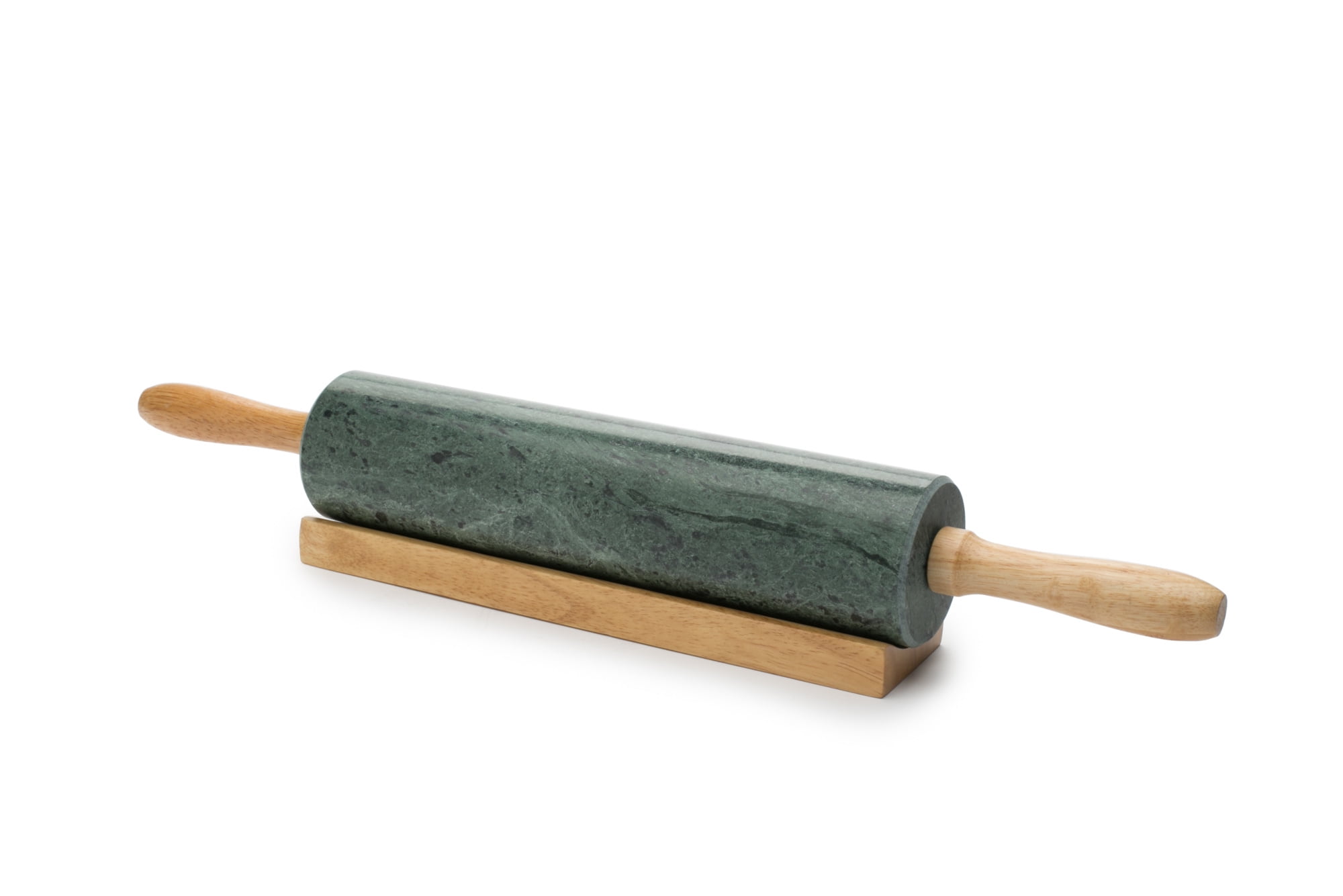 Green Marble Rolling Pin with Wooden Handles and Base