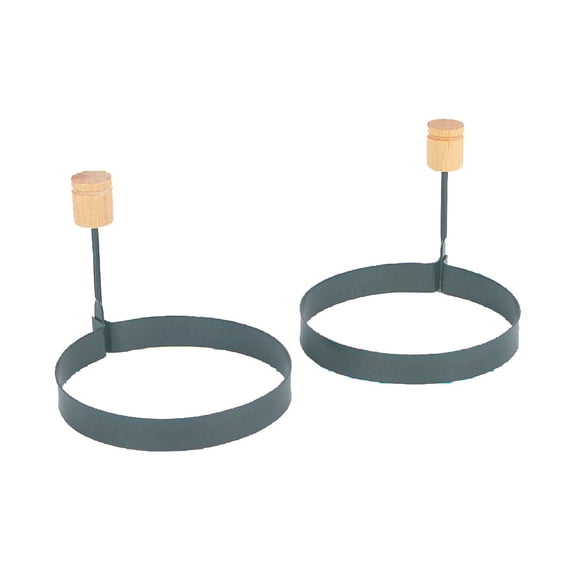 Fox Run Nonstick Round Egg Pancake Ring Set Of 2 W/ Wooden Handles Molds #5206