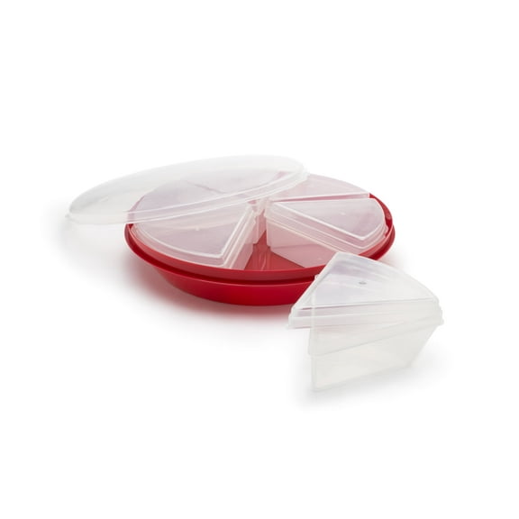 Fox Run Pie Saver with 6 Individual Slice Containers, Red Pie Carrier With Lid, 13.5" x 13.5" x 2.75"