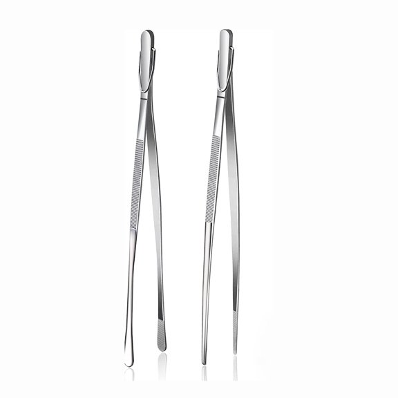 Fox Run Stainless Steel Kitchen Tweezers, Set of 2 Cooking Tweezers with Engraved Grip Pads, 12"