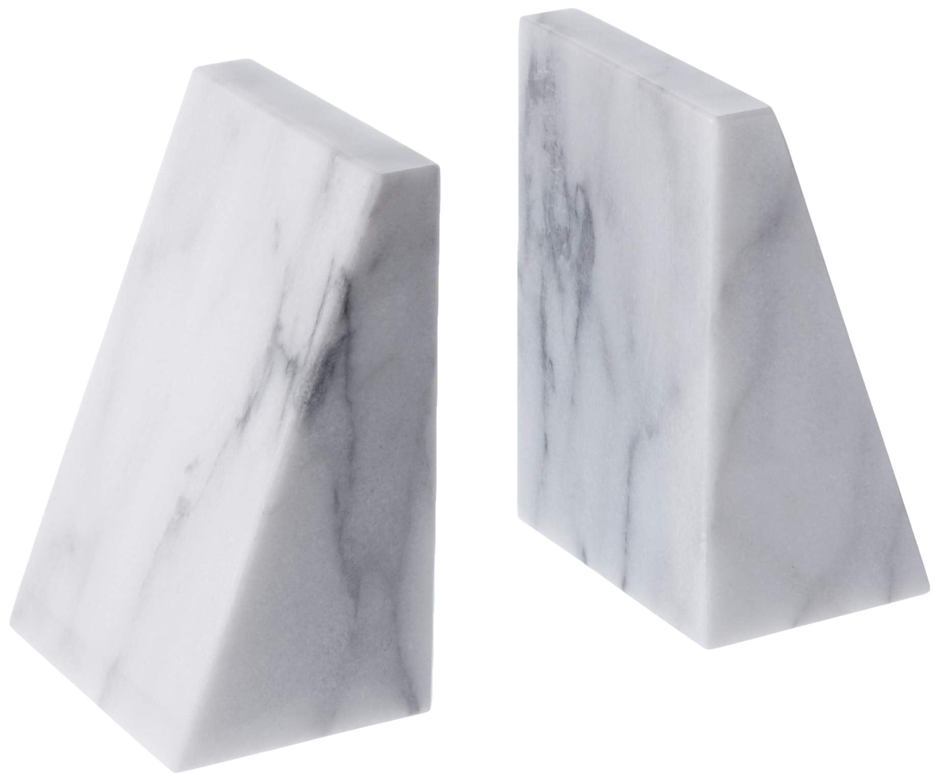 Elegant Triangular Natural White Marble Bookends Set
