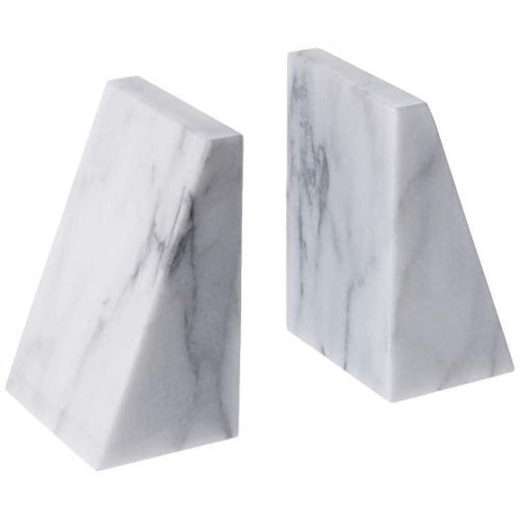Fox Run Triangular 100% Natural Polished White Marble Bookends