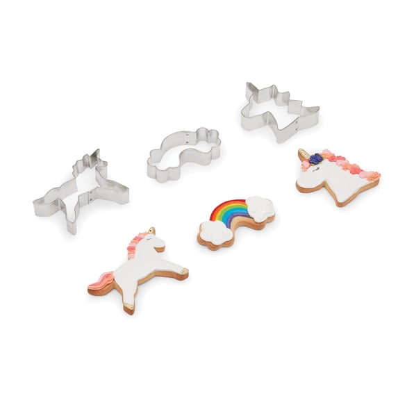 Fox Run Unicorn and Rainbow Stainless Steel Cookie Cutters, 3-Piece Set, 4"